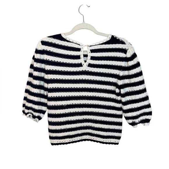 MAJE Marigna Marine/Ecru Striped Crochet-Knit Top Size Small - Picture 7 of 11